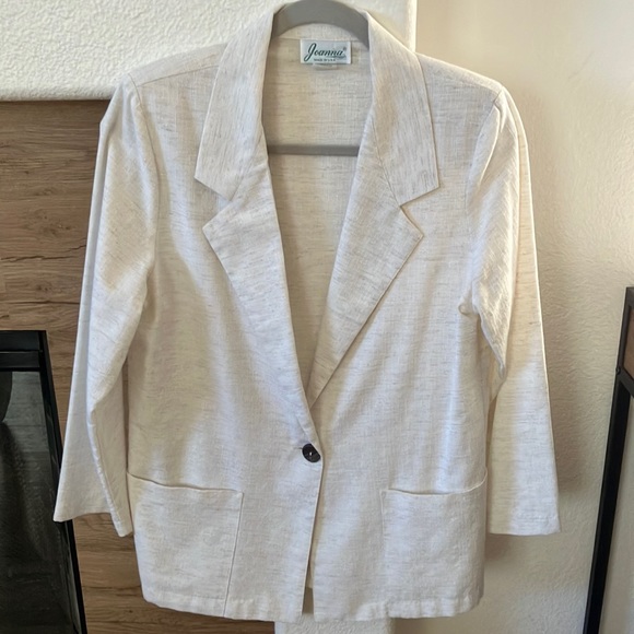 VINTAGE JOANNA WHITE/BEIGE LONG BLAZER SIZE S (M) - Picture 1 of 5